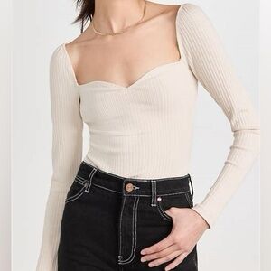 Reformation October Ribbed Long-Sleeve KnitTop in Cream